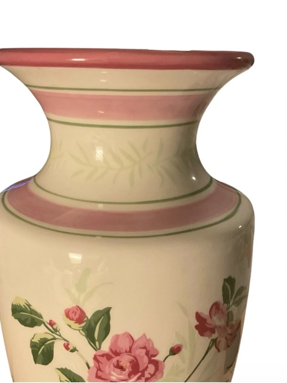 Laura Ashley Cream Vase with Pink and Green Floral Pattern